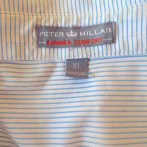 Peter Millar Summer Comfort White & Blue Stripe Golf Polo..Size: XL..ExtraLarge